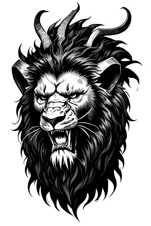 satan and lion head tattoo design idea