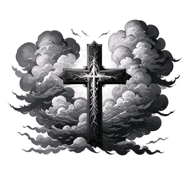 clouds around a cross with other additional features  tattoo design idea
