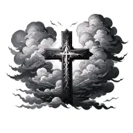  clouds around a cross with other additional features  tattoo design idea