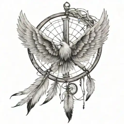 Peace sign with wings background dream catcher tattoo design idea