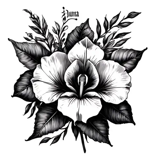 Name Juana Iris on the arm tattoo design idea