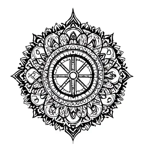 An intricate mandala with hidden symbols representing peace, love, and Emmanuel tattoo design idea