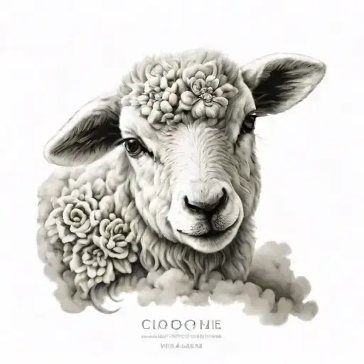cute symmetrical lamb face made with fine line clouds tattoo design idea