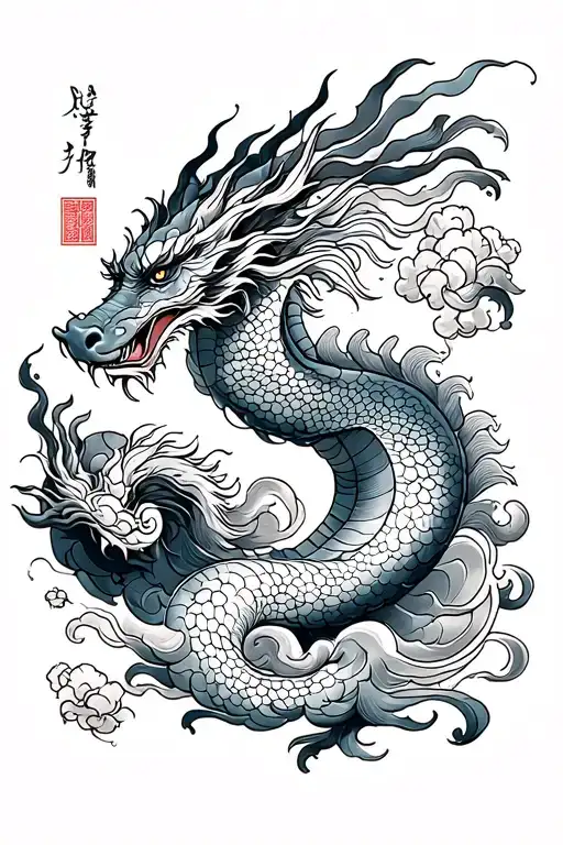 dragon tattoo moon cloud transforming tattoo design idea