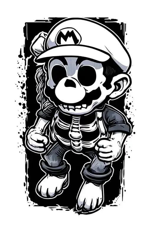 Mario Bros skeleton tattoo design idea