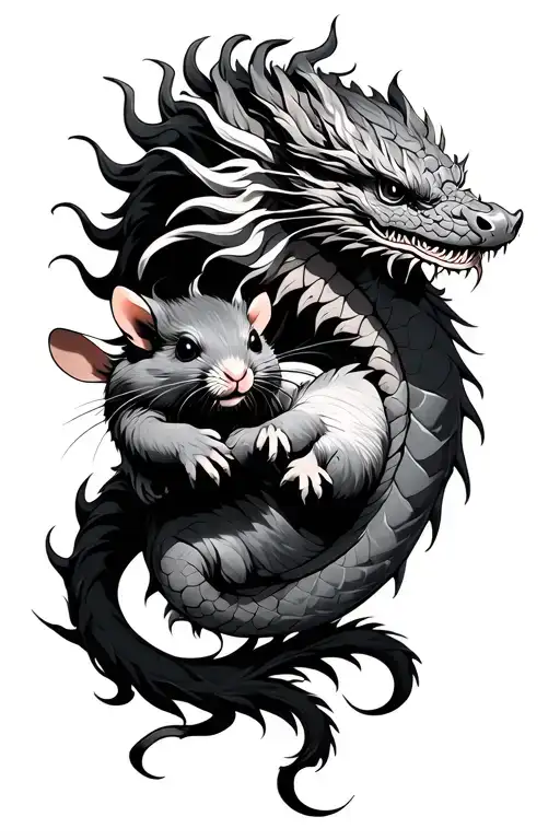 Japanese dragon holding a rat tattoo design idea