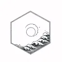Wave + Moon in a hexagon tattoo design idea