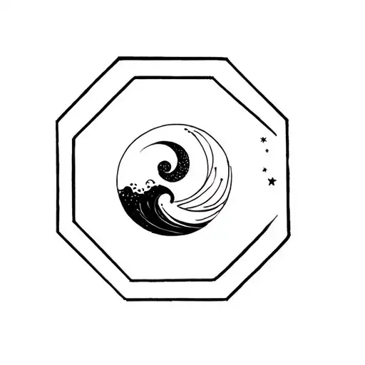 Wave + Moon in a hexagon tattoo design idea
