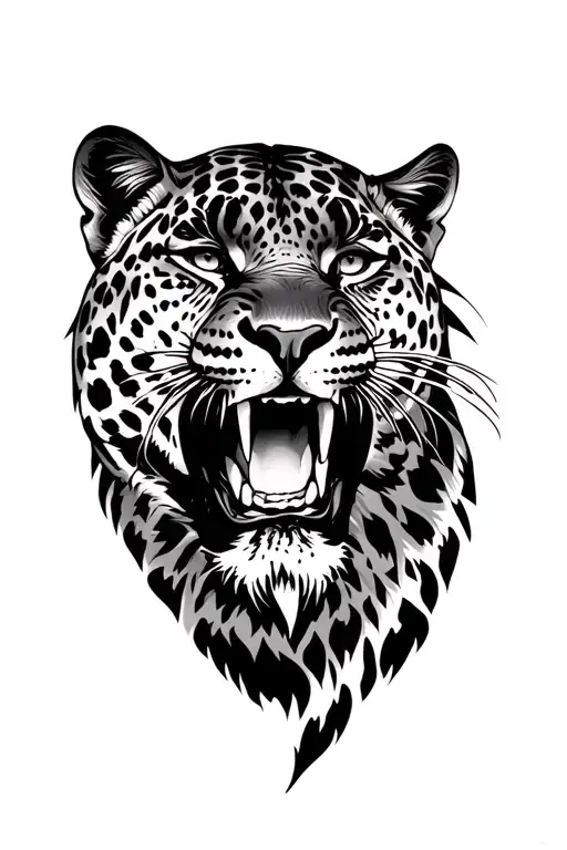 badass leopard growling tattoo design idea
