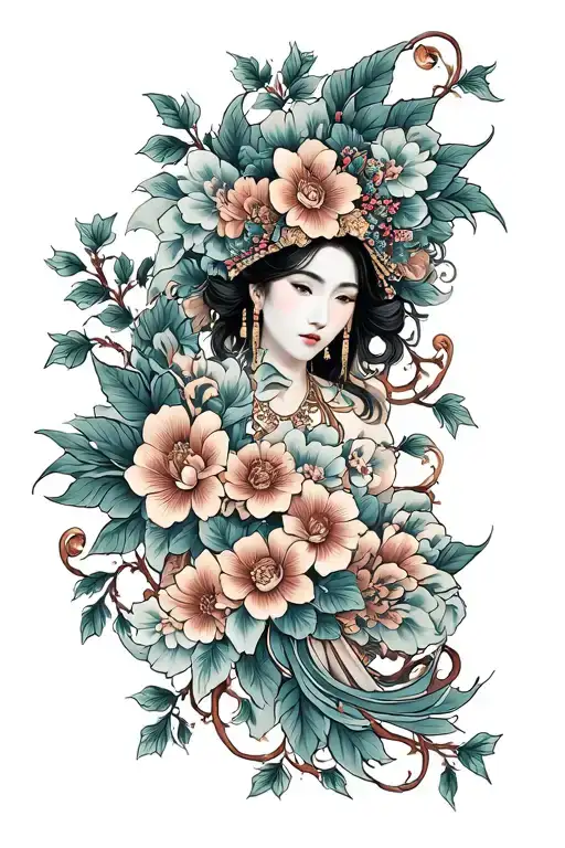 khmer flower garland tattoo design idea