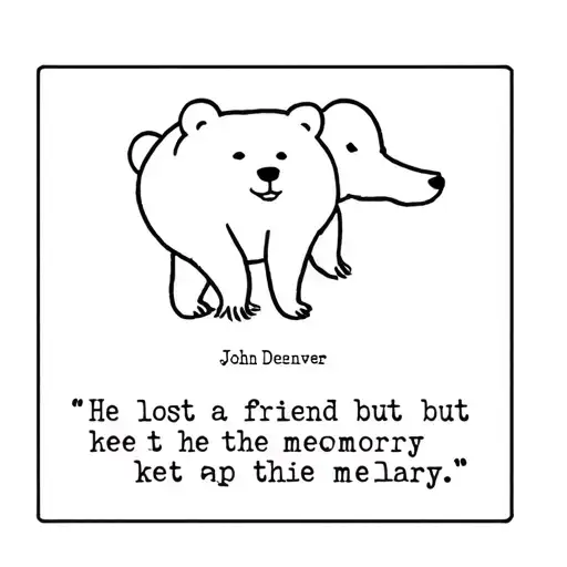 A bear with a John Denver song quote under it saying "he lost a friend but he kept the memory" tattoo design idea