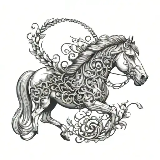 horse with vines and bones tattoo design idea