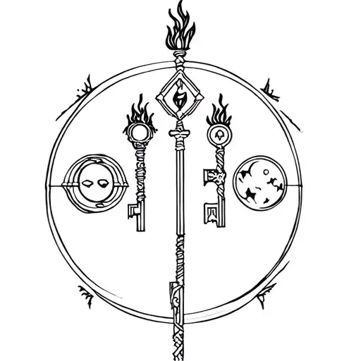 Three -faced goddess Hecate. Use the symbols keys, torches, intersections, three phases of the moon tattoo design idea