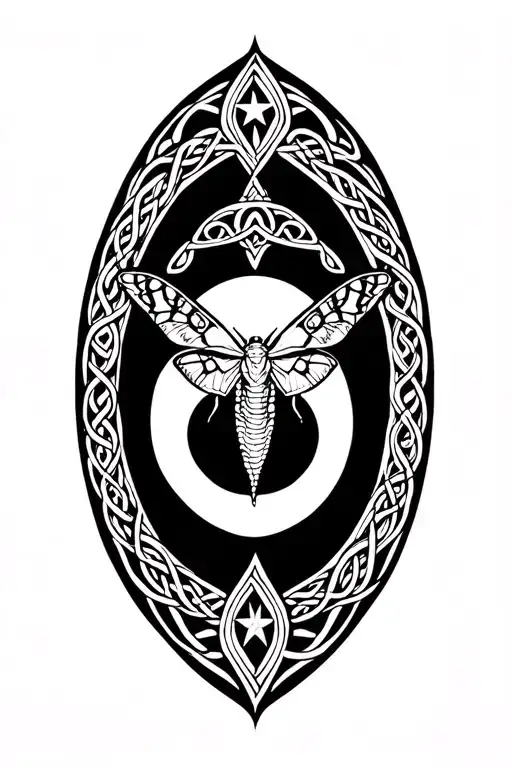 hour glass moon sun stars snake Celtic knot moth tattoo design idea