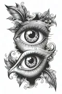 eye with numbers 19 and first name Victoire tattoo design idea