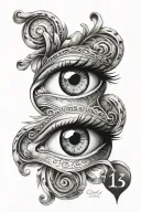 eye with numbers 19 and first name Victoire tattoo design idea