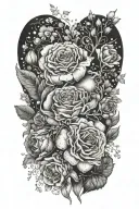 birth flower bouquet with May, August, October, November, February flowers with anatomical heart tattoo design idea