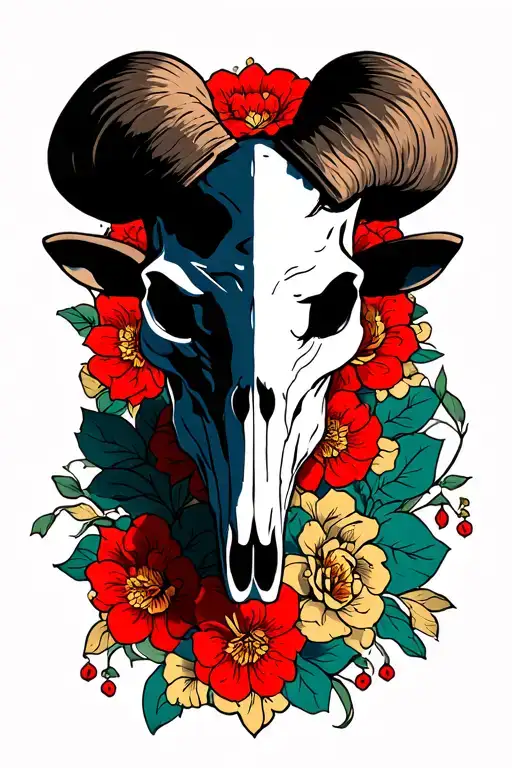 aries bull skull made tattoo design idea