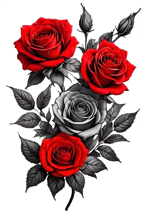 lots of black and red roses tattoo design idea