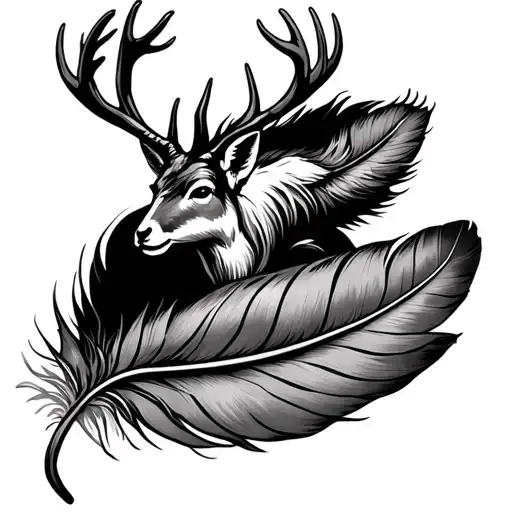 Jackalope standing on a feather tattoo design idea