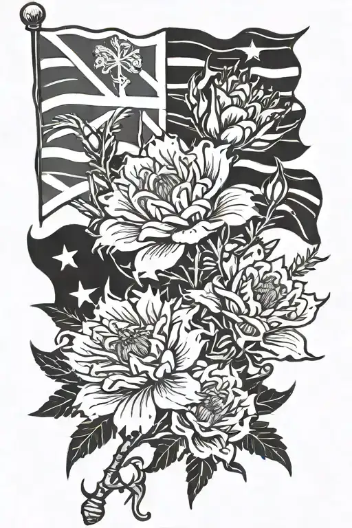 Scottish flag thistle and kangaroo paw flower blooming tattoo design idea