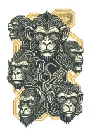 Cyberpunk three wise monkeys tattoo design idea