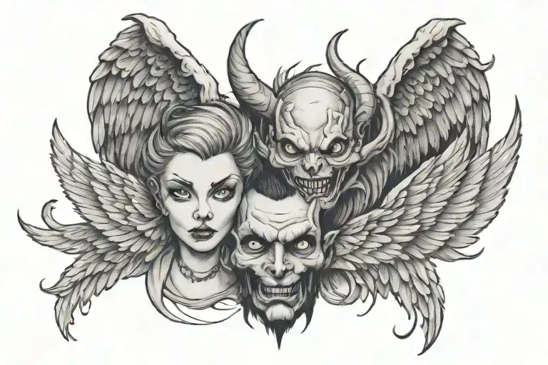  i got angels on my shoulder but the devil is my head tattoo design idea