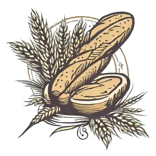 bread in warm colors with wheat frame and small banner tattoo design idea