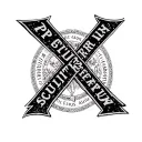 a P with an x over it with the x made out of this text sicut ferrum acuit ferrum sic alius acuit tattoo design idea