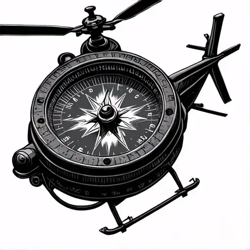 helicopter compass combined together tattoo design idea