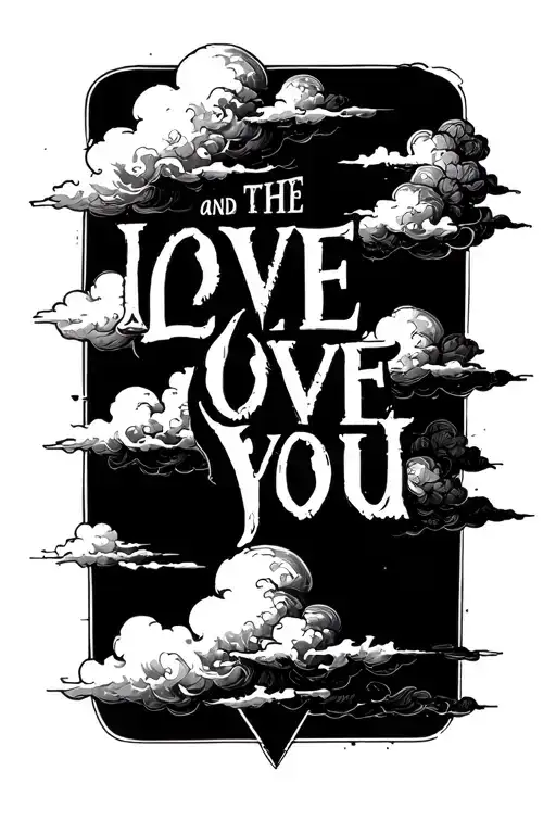 Jesus, clouds, and the word love you tattoo design idea