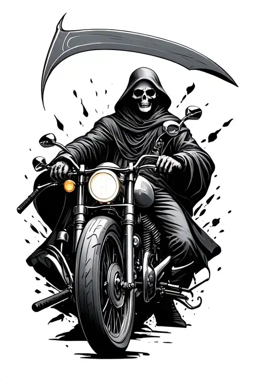 grim reaper holding scythe and motorcycle handlebars tattoo design idea