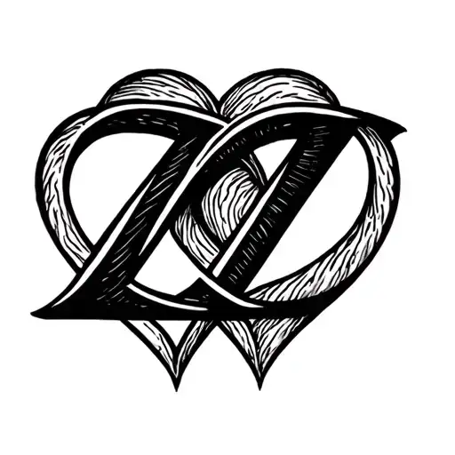 two Z initials intertwined in a heart tattoo design idea