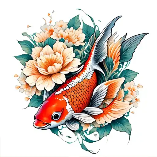 a koi fish surrounded by a flower engulfed in human ribs  tattoo design idea