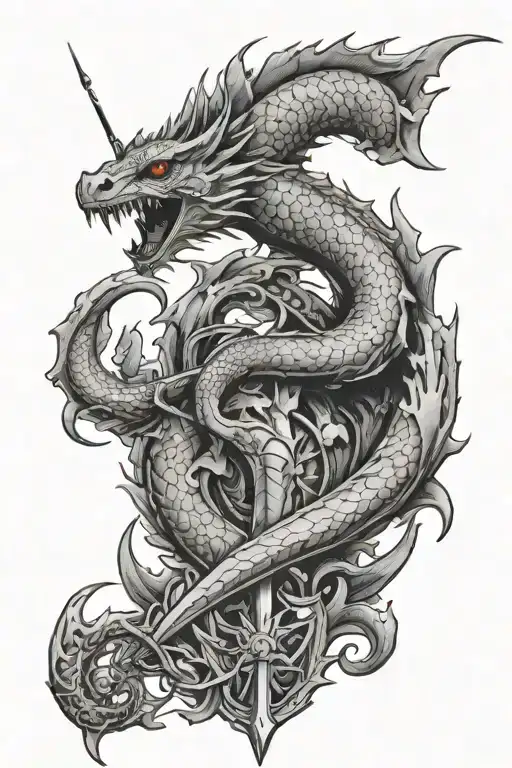 basilisk and sword piercing tattoo design idea