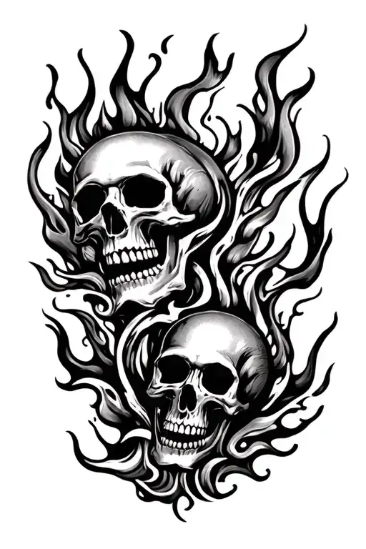 Skulls with flames left arm  half sleeve tattoo design idea