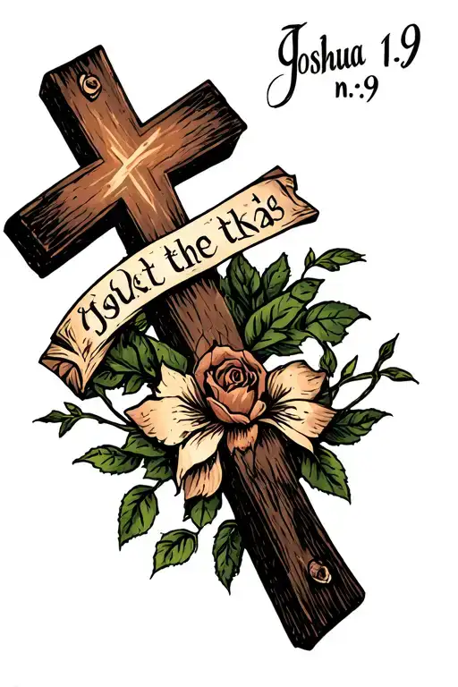 a cross with just the words joshua 1:9 no verse tattoo design idea