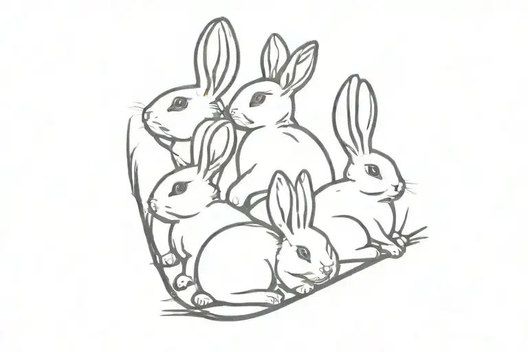 3 rabbits on a black thin line minimalist lifeline tattoo design idea