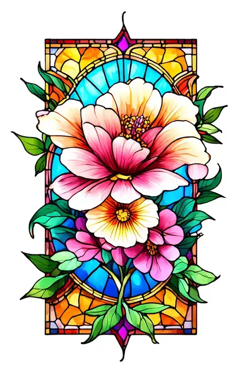 floral stained glass tattoo design idea