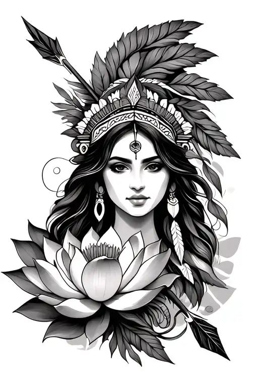 lotus with native american arrow piercing tattoo design idea