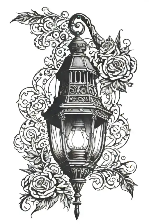 gothic lantern with Marcus Aurelius half face as the light source tattoo design idea