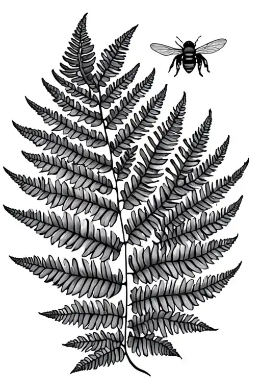 fern and 4 bees flying together tattoo design idea