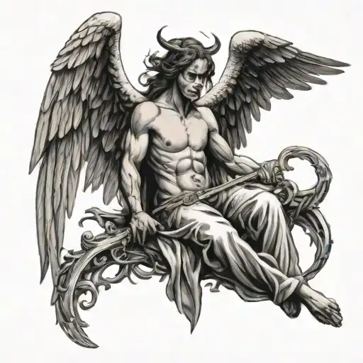 angel with demon wings tattoo design idea