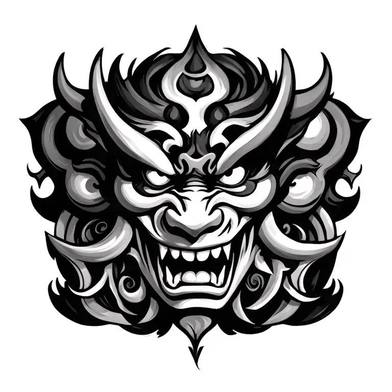 oni demon mask mascara tattoo design idea