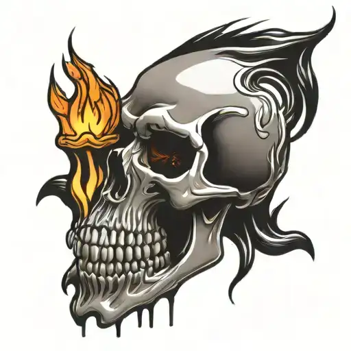 a skull on fire dripping blood tattoo design idea