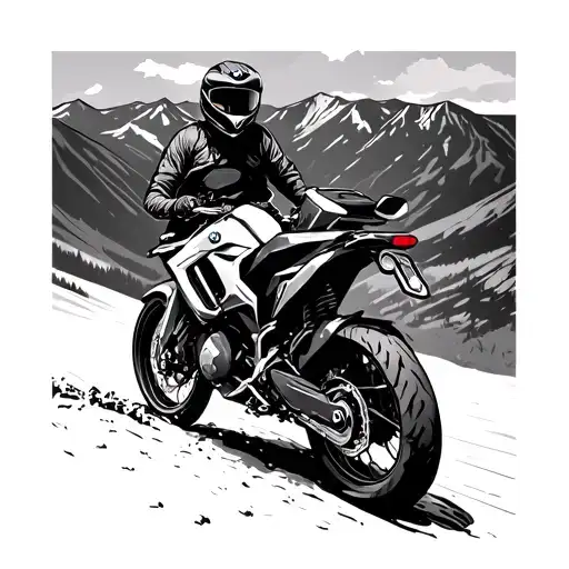 bmw f800 GS motorcycle riding off road in mountain  tattoo design idea