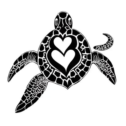tribal sea turtle with heart in the middle  tattoo design idea