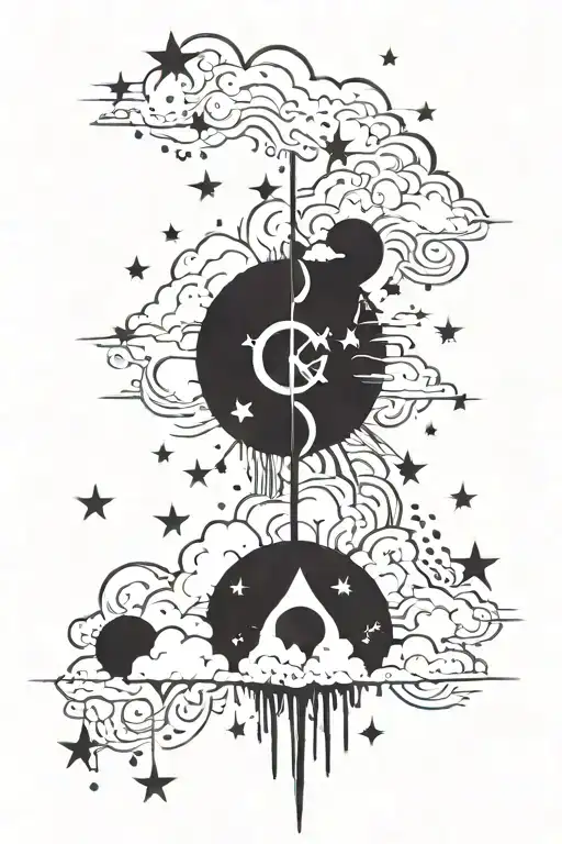 clouds and stars surrounding "everything happens for a reason good or bad" tattoo design idea