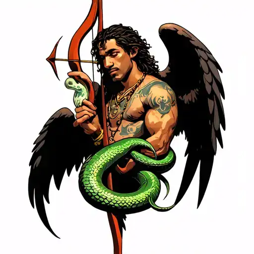 my friend Moses who died liked the song yes indeed by lil baby i want an angel and an archer and a snake , and money tattoo design idea