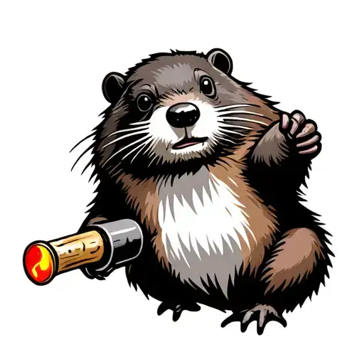 Beaver throwing Molotov cocktail tattoo design idea